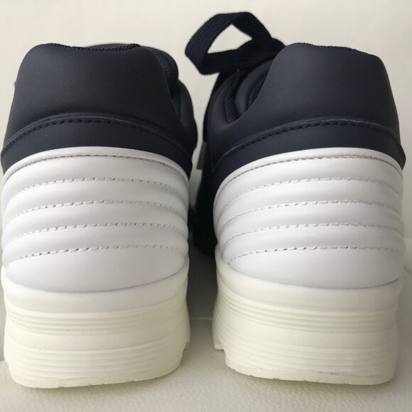 CHANEL NAVY LEATHER WHITE HEEL CC LOGO LACE UP SNEAKERS TRAINERS SHOES SIZE 38 - Picture 8 of 11